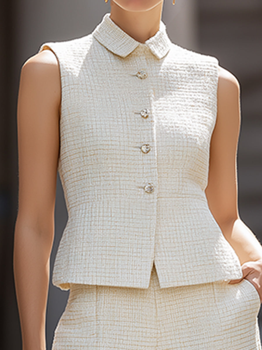 Sleeveless Buttoned Tailored Vest And Wide-Leg Pants Set
