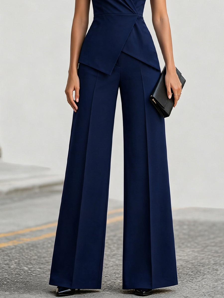 Structured Wrap Peplum Top And Wide-Leg Pants Set
