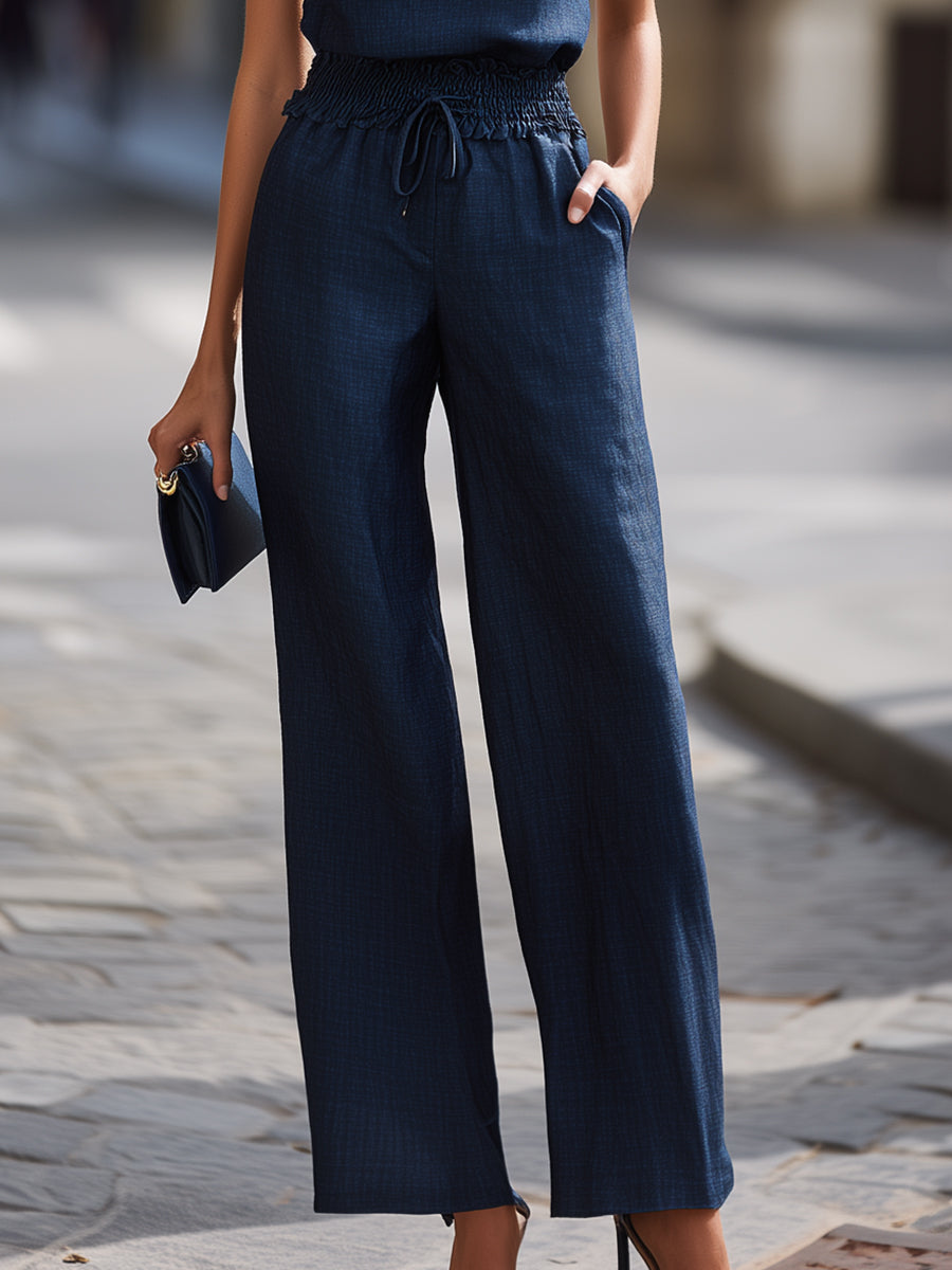 Halter Neck Smocked Waist Wide-Leg Set