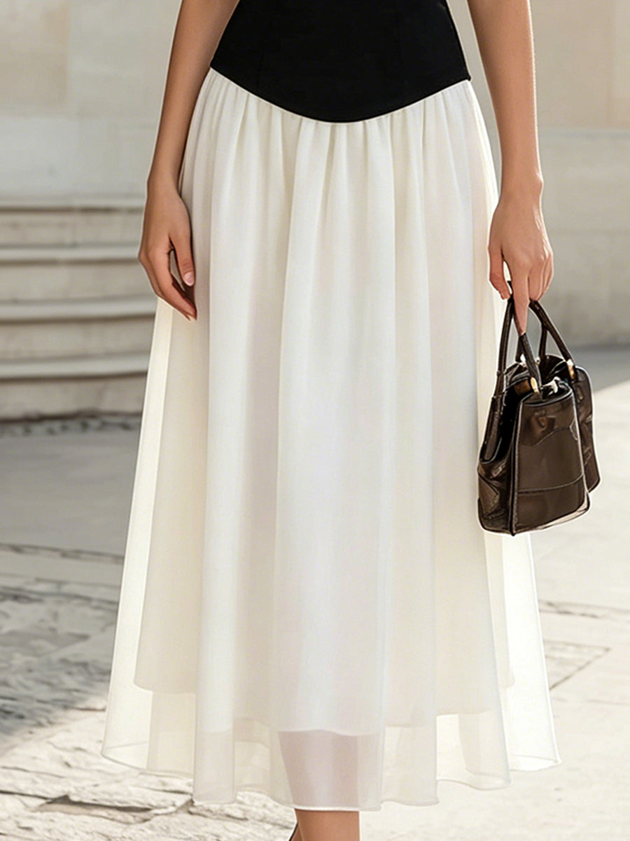 Dalviora™ | Robe Midi Col Halter Noir Et Blanc
