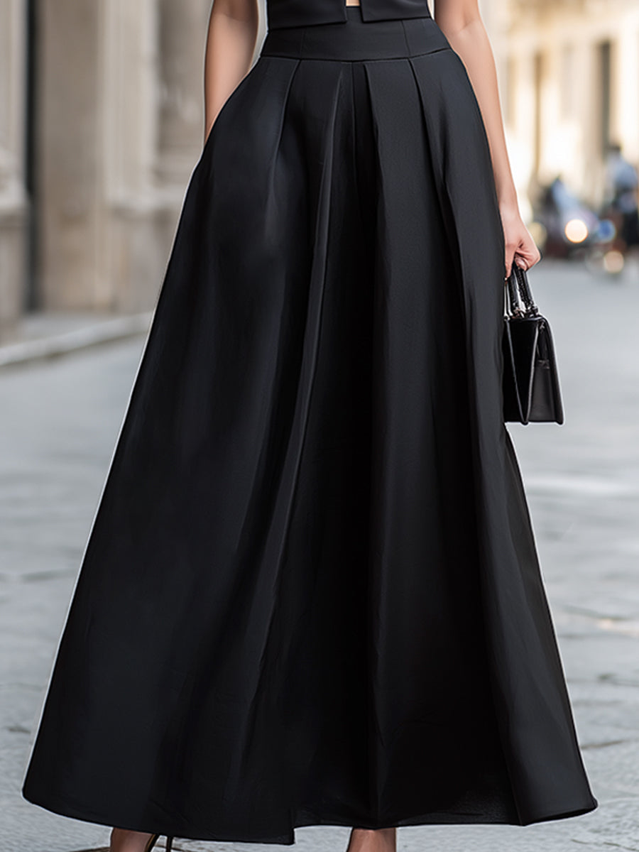 Square Neck Cutout Waist Structured A-Line Midi Dress