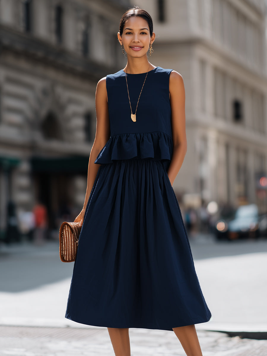 Sleeveless Ruffle Peplum Midi Dress Set