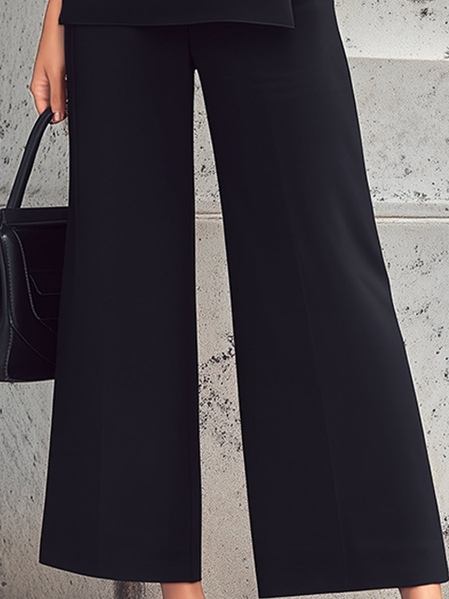High Neck Pleated Front Sleeveless Top And Wide-Leg Pants Set