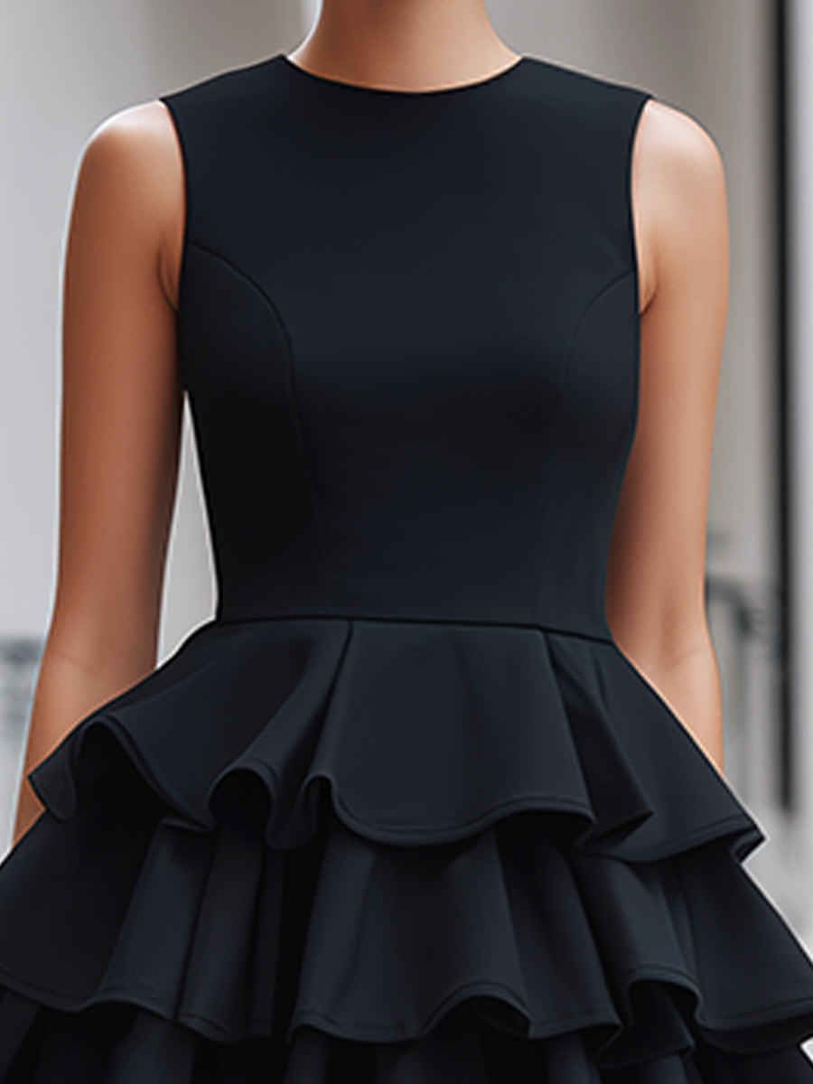 Tiered Ruffle Hem Sleeveless Structured Mini Dress