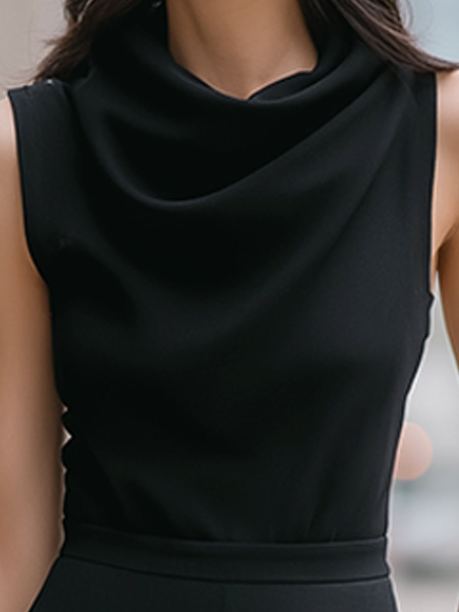 Sleeveless Cowl-Neck Top & Wide-Leg Pants Two-Piece Set