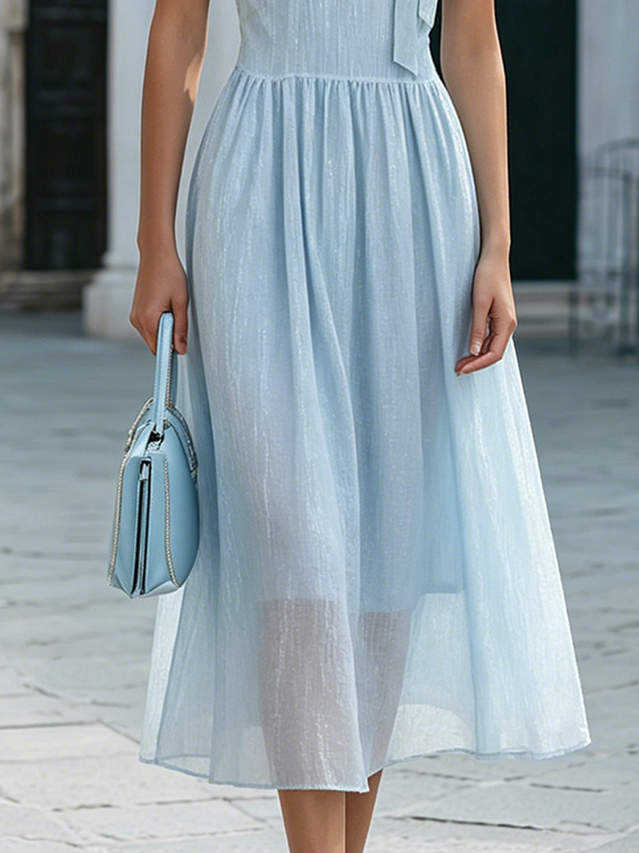 Halter Neck Tie Detail Soft Sheer Midi Dress