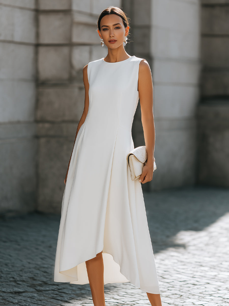 Sleeveless High-Low A-Line Dress With Clean Tailored Panels