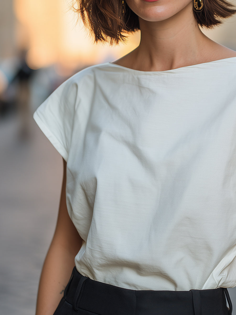 Minimalist Boat Neck Cap Sleeve Structured Top