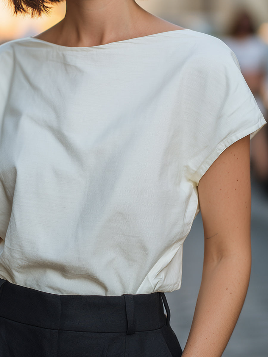 Minimalist Boat Neck Cap Sleeve Structured Top