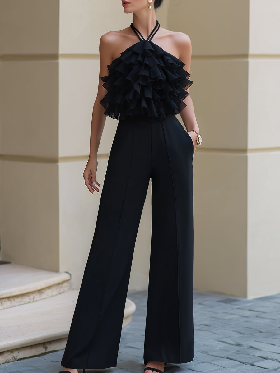 Dalviora™ | Combinaison Jambes Larges Col Halter À Volants Superposés