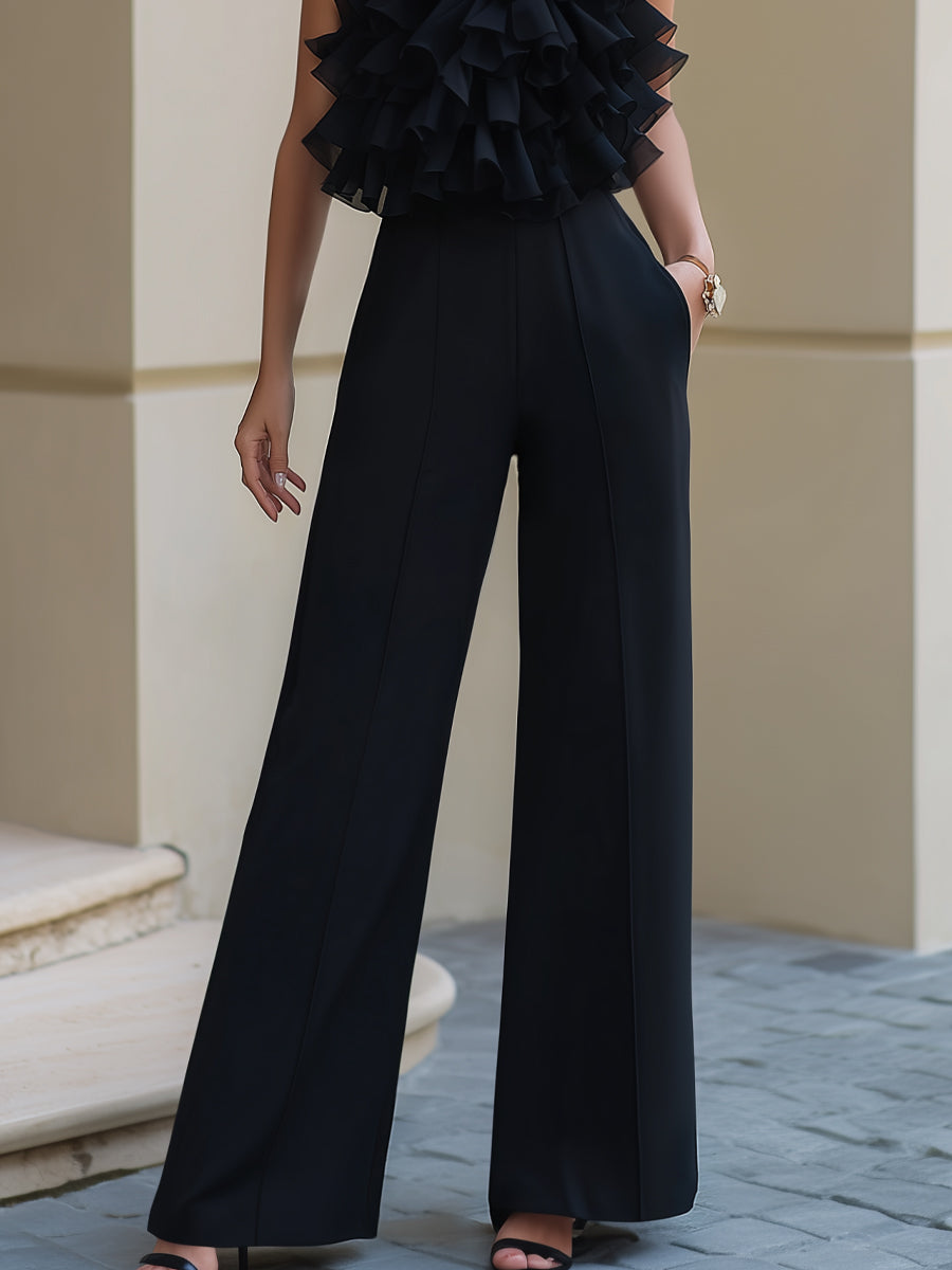 Dalviora™ | Combinaison Jambes Larges Col Halter À Volants Superposés