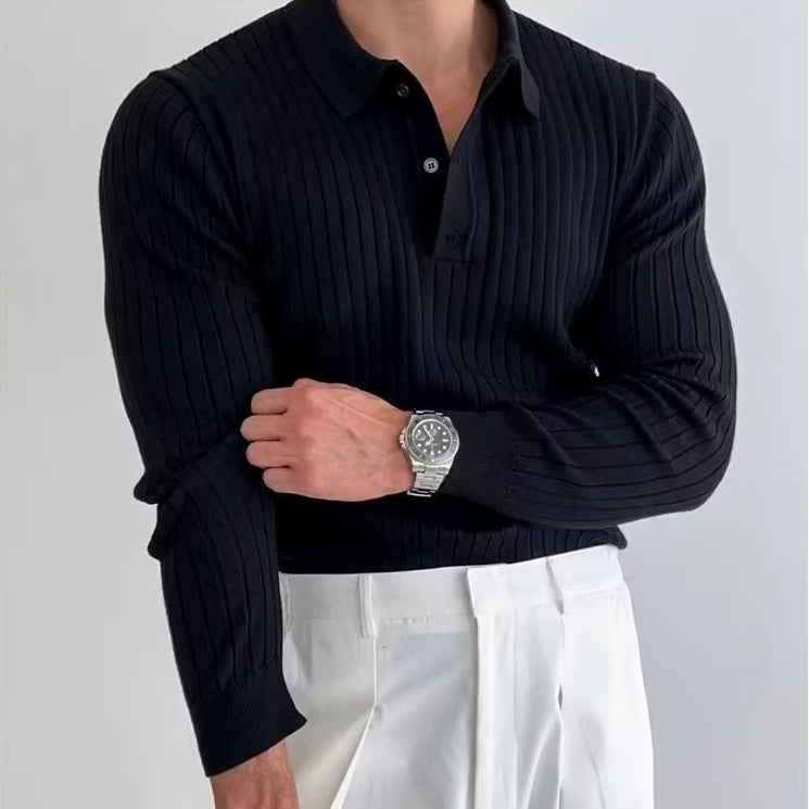 Dalviora™ | Polo Old Money SEOJIN – Coton Col Boutonné Côtes Verticales