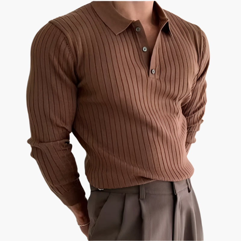Dalviora™ | Polo Old Money SEOJIN – Coton Col Boutonné Côtes Verticales
