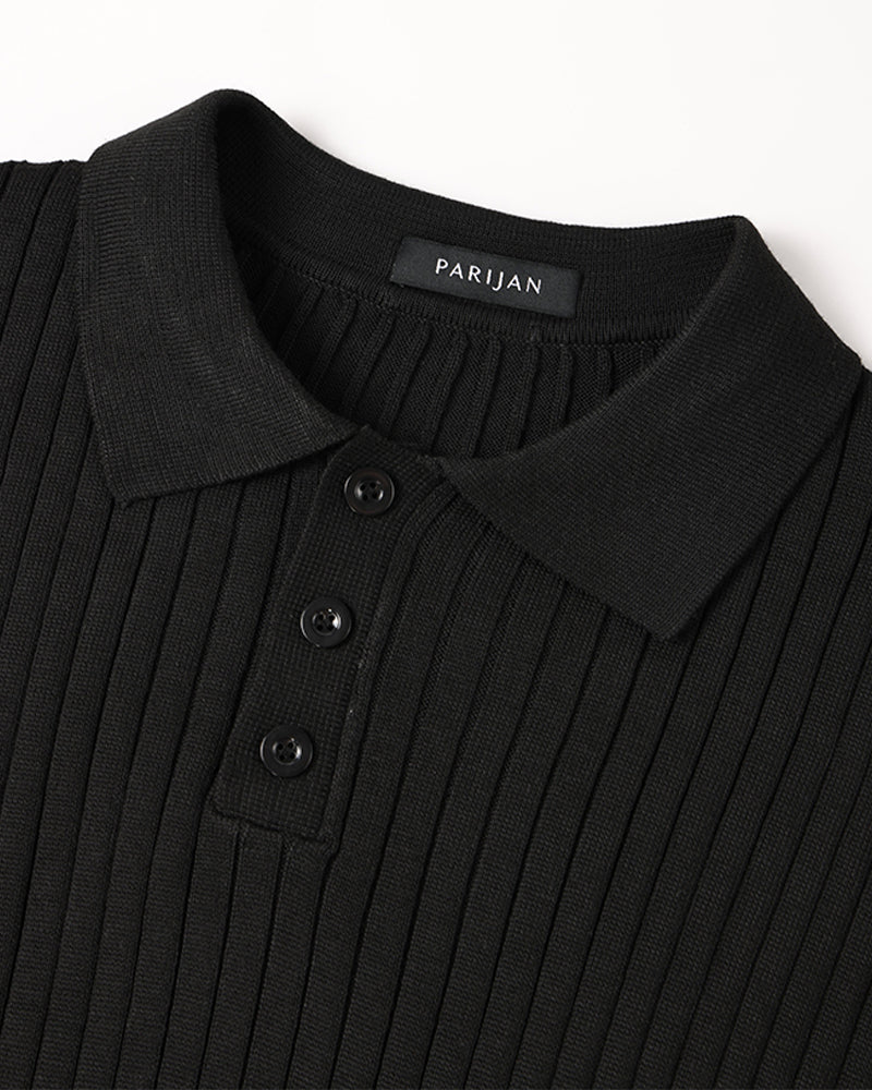 Dalviora™ | Polo Old Money SEOJIN – Coton Col Boutonné Côtes Verticales