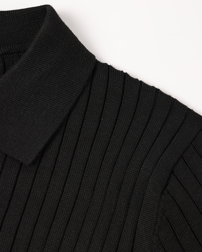 Dalviora™ | Polo Old Money SEOJIN – Coton Col Boutonné Côtes Verticales