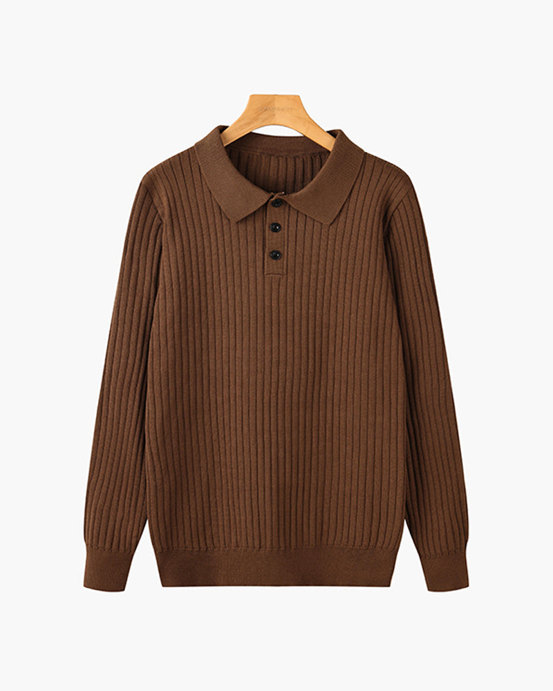 Dalviora™ | Polo Old Money SEOJIN – Coton Col Boutonné Côtes Verticales