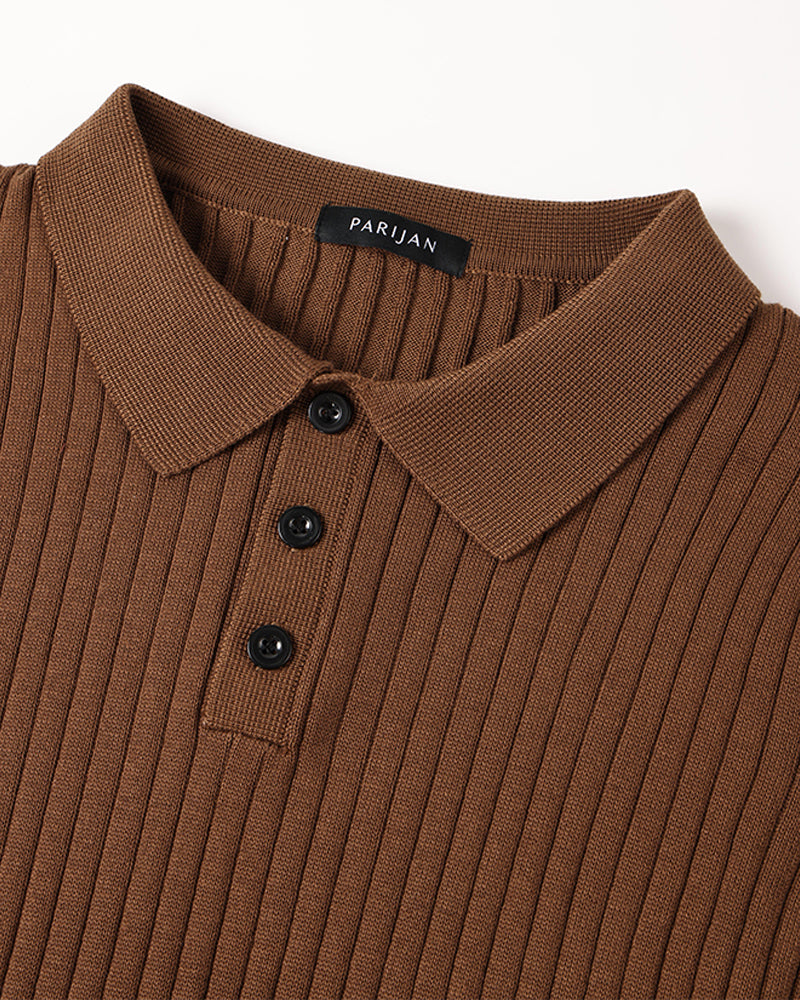Dalviora™ | Polo Old Money SEOJIN – Coton Col Boutonné Côtes Verticales