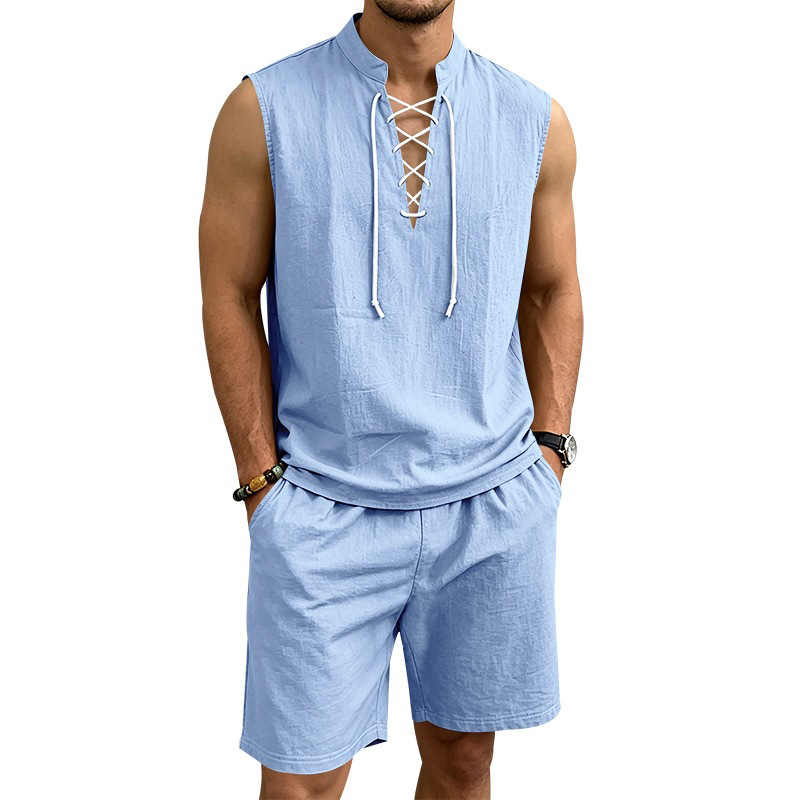 Dalviora™ Set aus ärmellosem Oberteil mit Schnürung & Leinen-Shorts für Herren