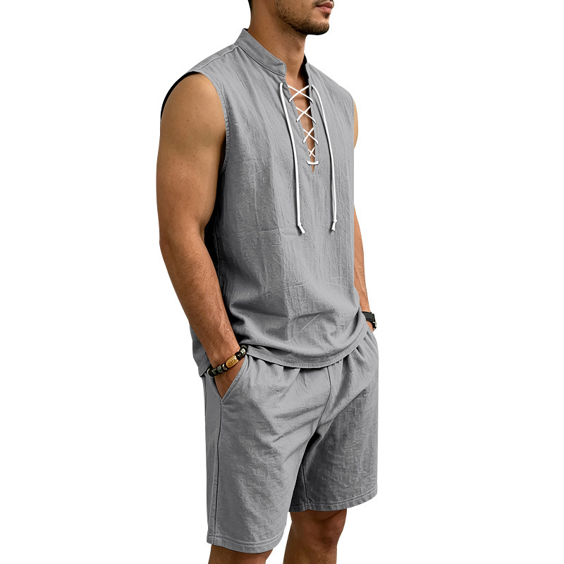 Dalviora™ Set aus ärmellosem Oberteil mit Schnürung & Leinen-Shorts für Herren