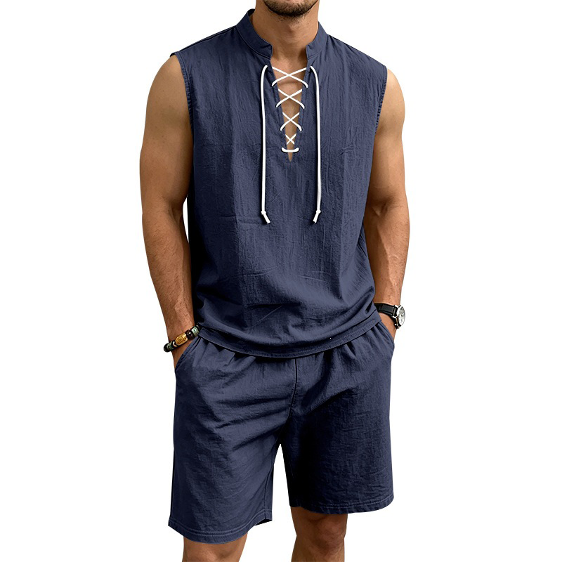 Dalviora™ Set aus ärmellosem Oberteil mit Schnürung & Leinen-Shorts für Herren