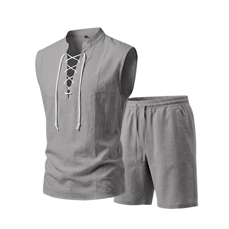 Dalviora™ Set aus ärmellosem Oberteil mit Schnürung & Leinen-Shorts für Herren