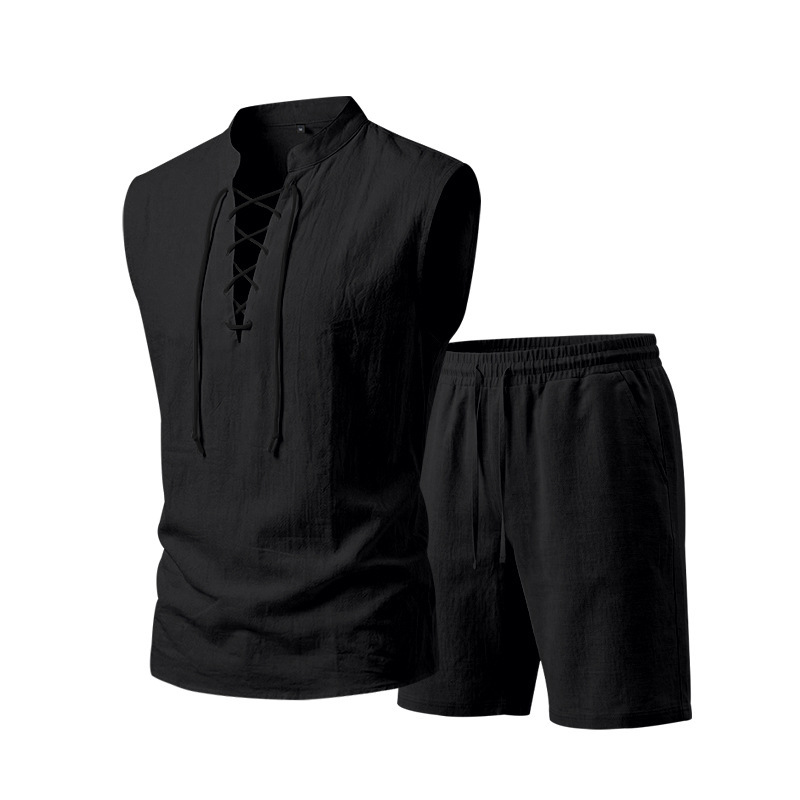Dalviora™ Set aus ärmellosem Oberteil mit Schnürung & Leinen-Shorts für Herren