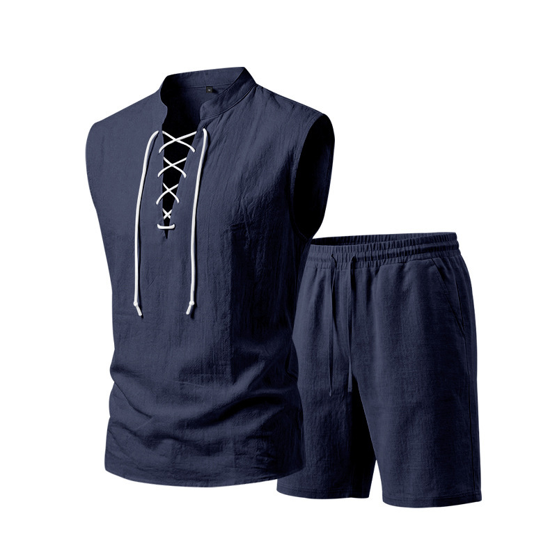 Dalviora™ Set aus ärmellosem Oberteil mit Schnürung & Leinen-Shorts für Herren