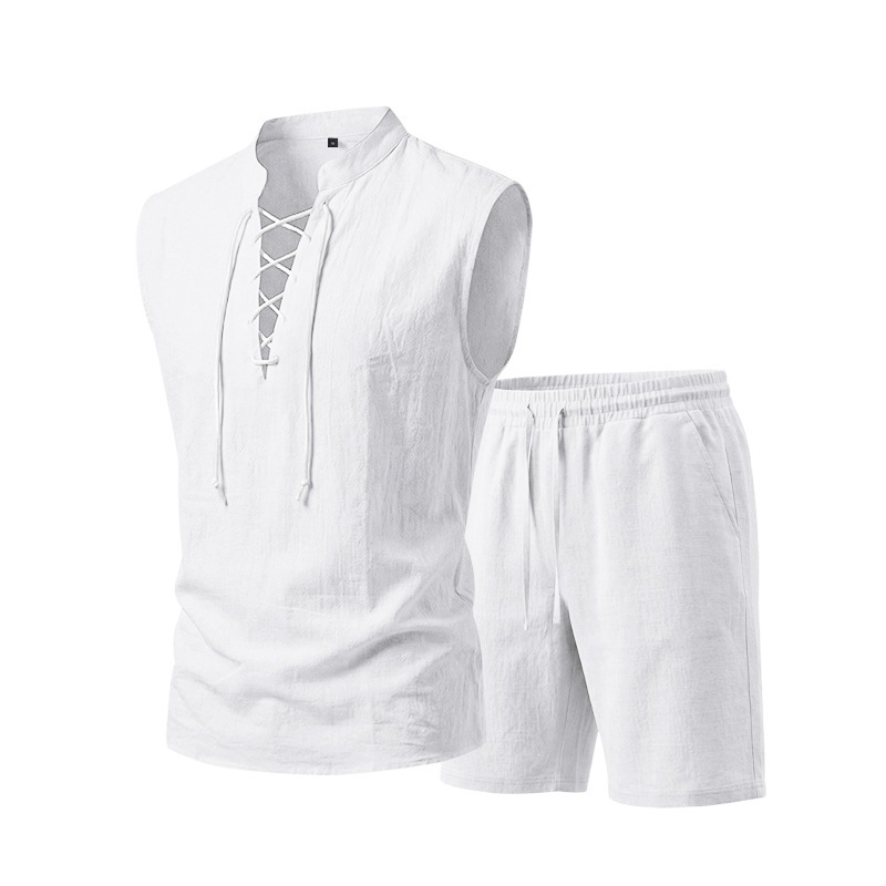 Dalviora™ Set aus ärmellosem Oberteil mit Schnürung & Leinen-Shorts für Herren