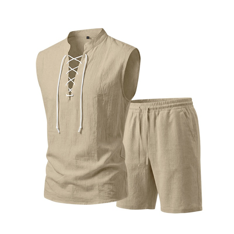 Dalviora™ Set aus ärmellosem Oberteil mit Schnürung & Leinen-Shorts für Herren