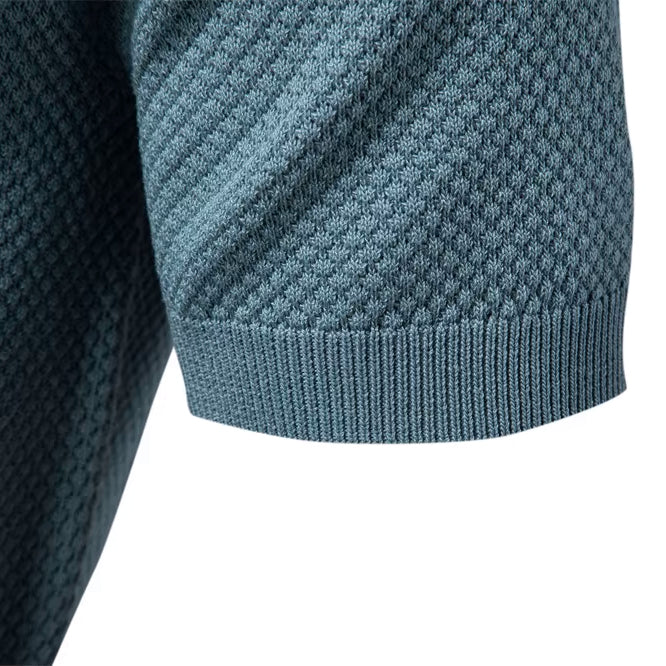 Dalviora™ | CAPRI Polo mit V-Ausschnitt – Tonaler Strukturstrick, schmal zulaufende Ärmel