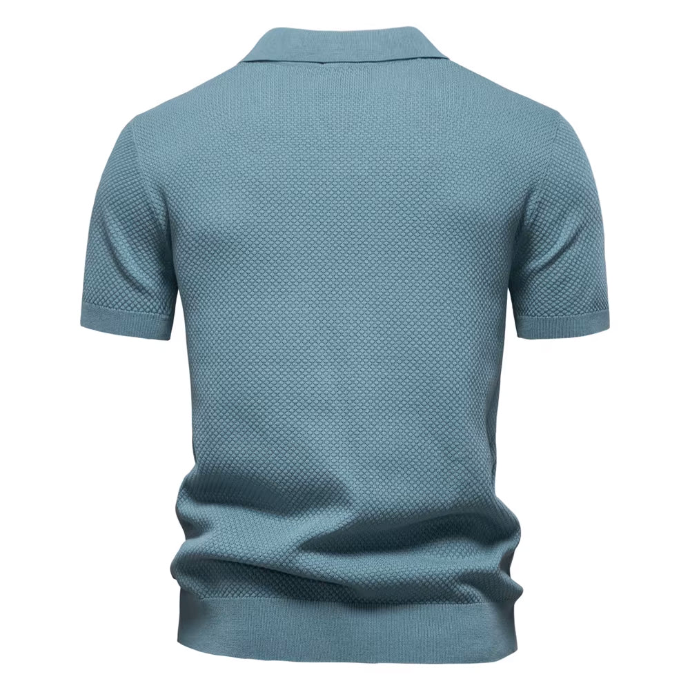 Dalviora™ | CAPRI Polo mit V-Ausschnitt – Tonaler Strukturstrick, schmal zulaufende Ärmel