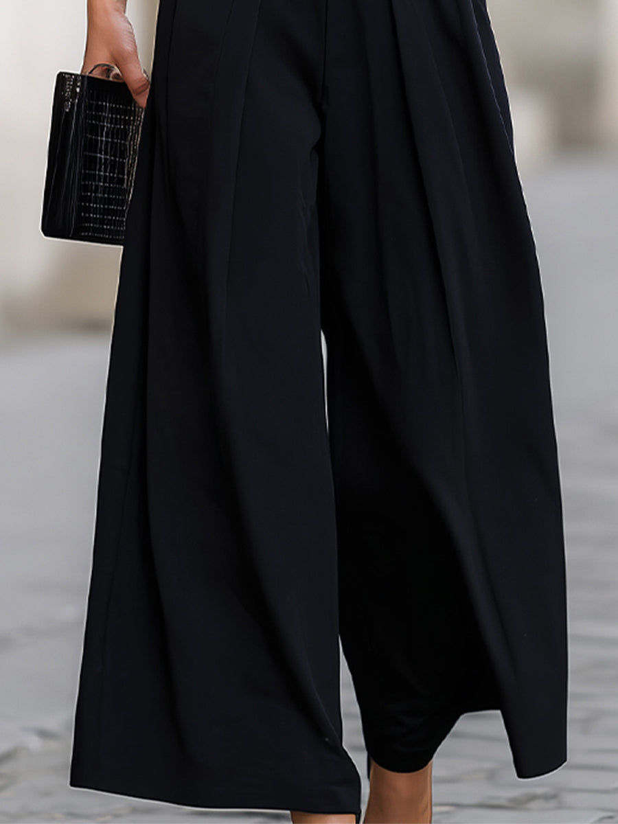 Dalviora™ | Pantalon Jambes Larges Taille Haute À Plis Noir