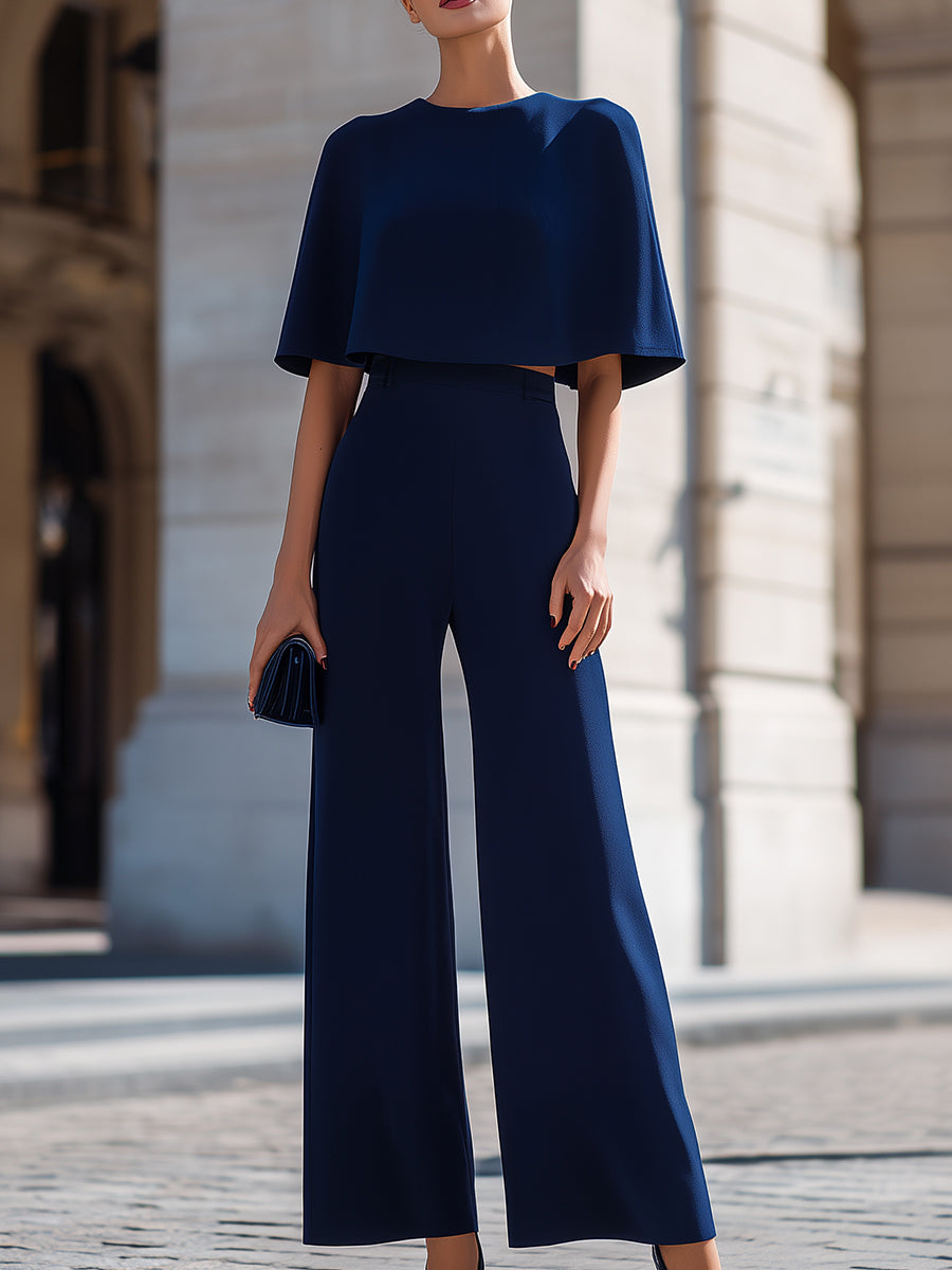 Dalviora™ | Zweiteiliges Set mit kurzem Cape-Ärmel-Top und weitem, hoch tailliertem Hose