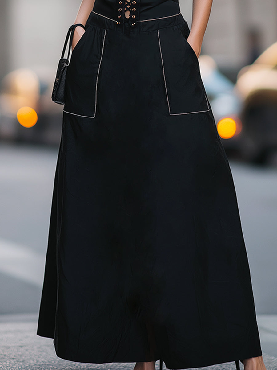 Deep V Lace-Up Corset Waist Sleeveless Maxi Dress
