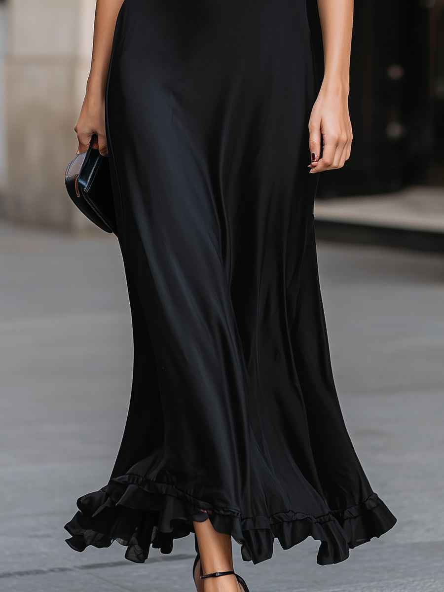 Halter Neck Flowing Maxi Dress With Ruffle Hem