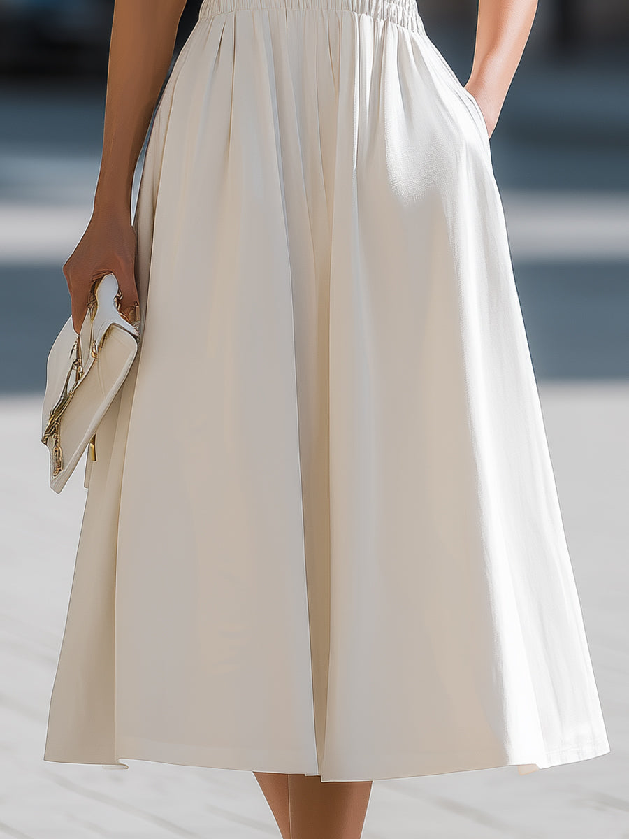 Sleeveless V-Neck Smocked Waist Midi Dress