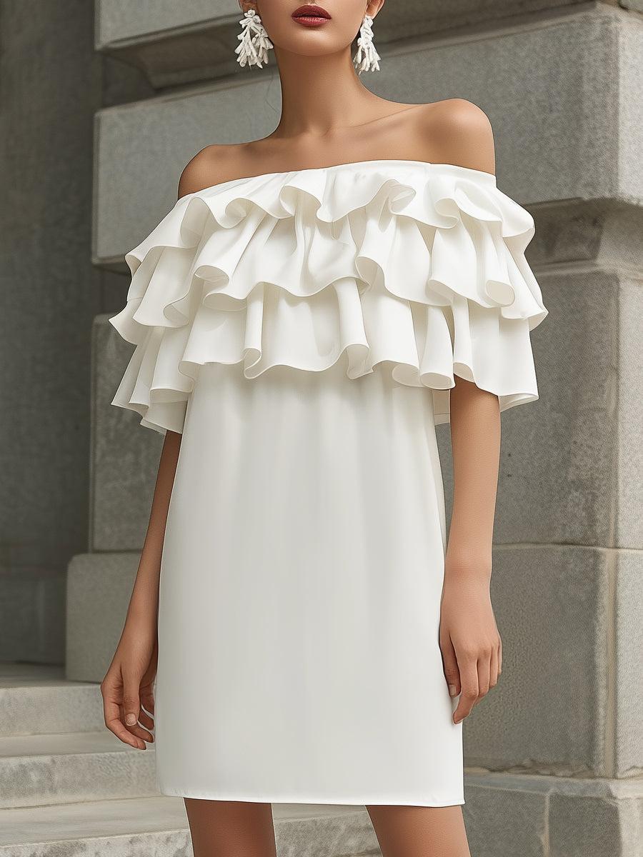 Off-Shoulder Layered Ruffle Mini Dress