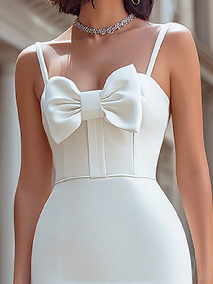 Sweetheart Neck Bow Detail Spaghetti Strap Bodycon Midi Dress