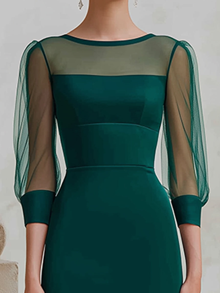 Sheer Mesh Sleeve Structured Midi Dress