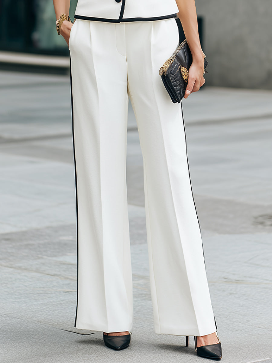 Contrast Trim Button-Front Sleeveless Top and Wide-Leg Pants Set