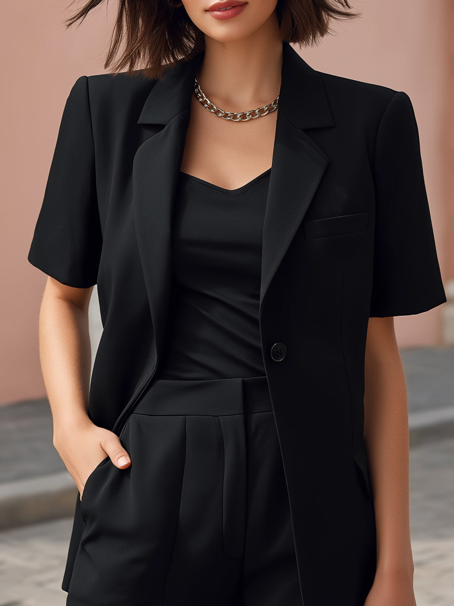 Three-Piece Set Tailored Blazer Camisole And High-Waist Shorts