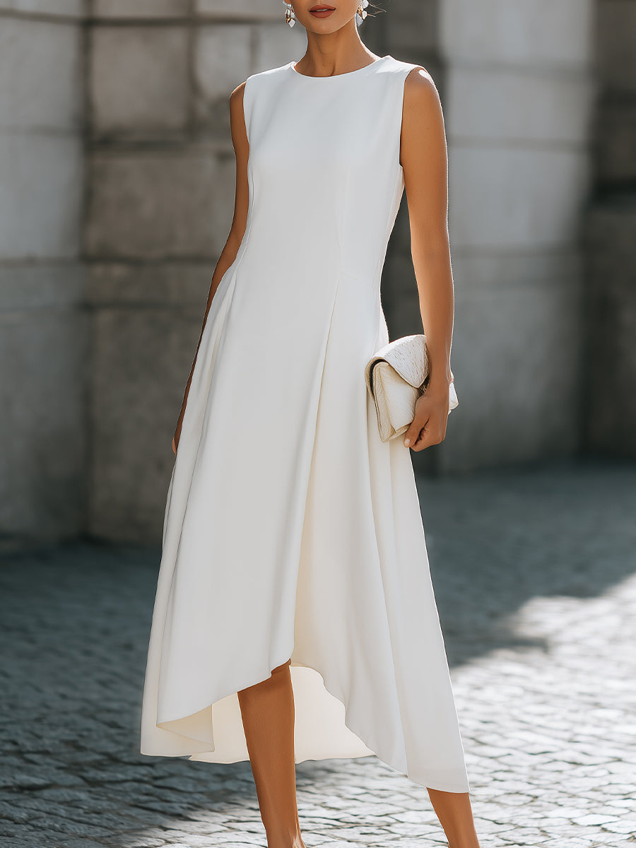 Sleeveless High-Low A-Line Dress With Clean Tailored Panels