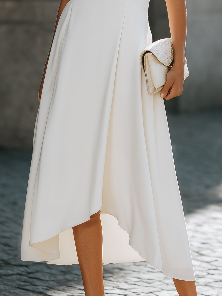 Sleeveless High-Low A-Line Dress With Clean Tailored Panels