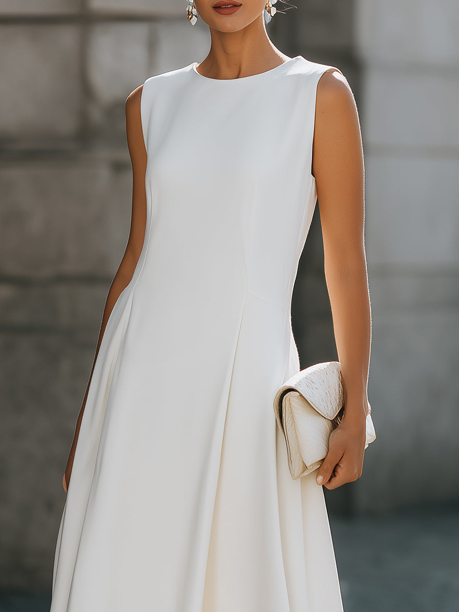 Sleeveless High-Low A-Line Dress With Clean Tailored Panels