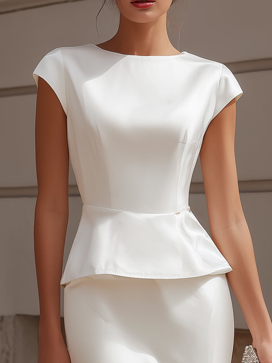 Structured Cap Sleeve Peplum Sheath Dress With Sculpted Waist