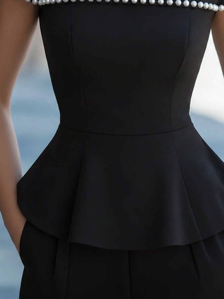 Dalviora™ | Top Peplum Structuré À Manches Courtes Bordure Perles