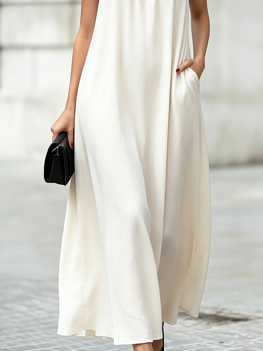 Halter-Neck Sleeveless Gathered Maxi Dress