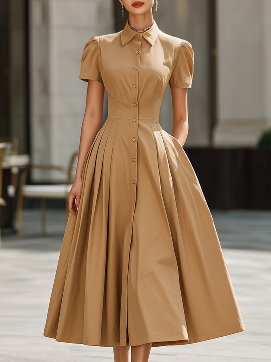 Dalviora™ | Robe Maxi Col Chemise À Boutons Et Plis