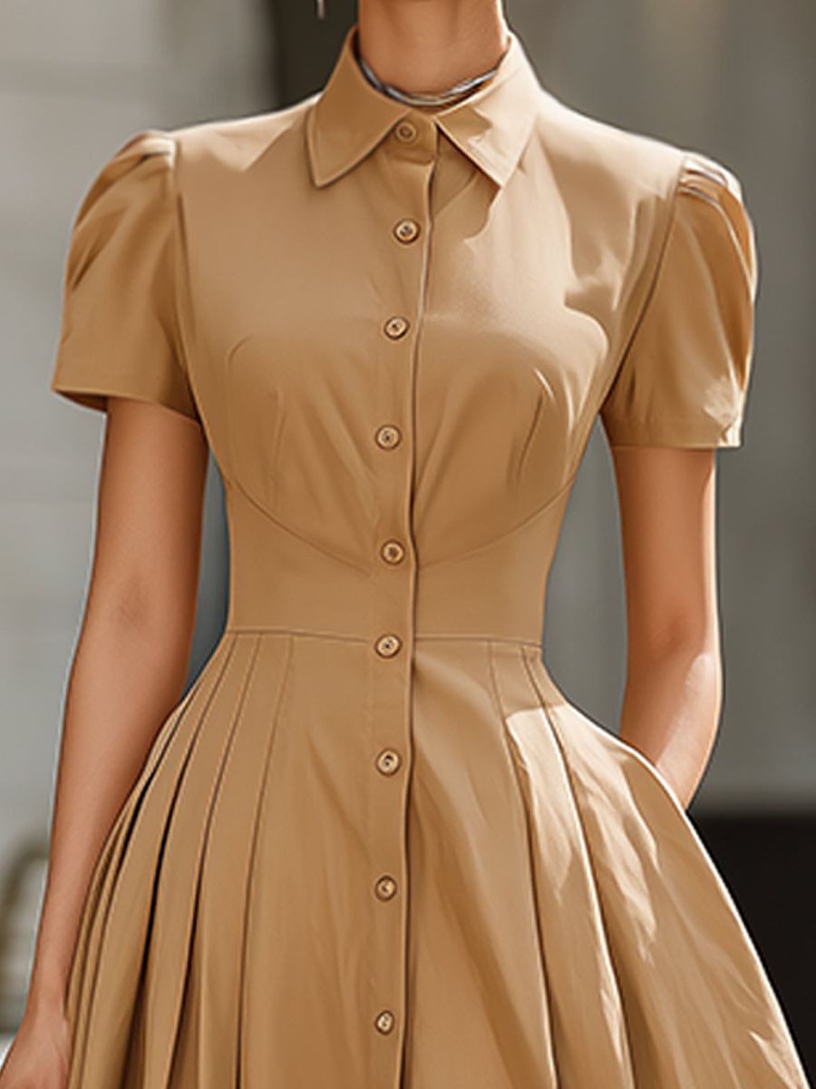 Dalviora™ | Robe Maxi Col Chemise À Boutons Et Plis