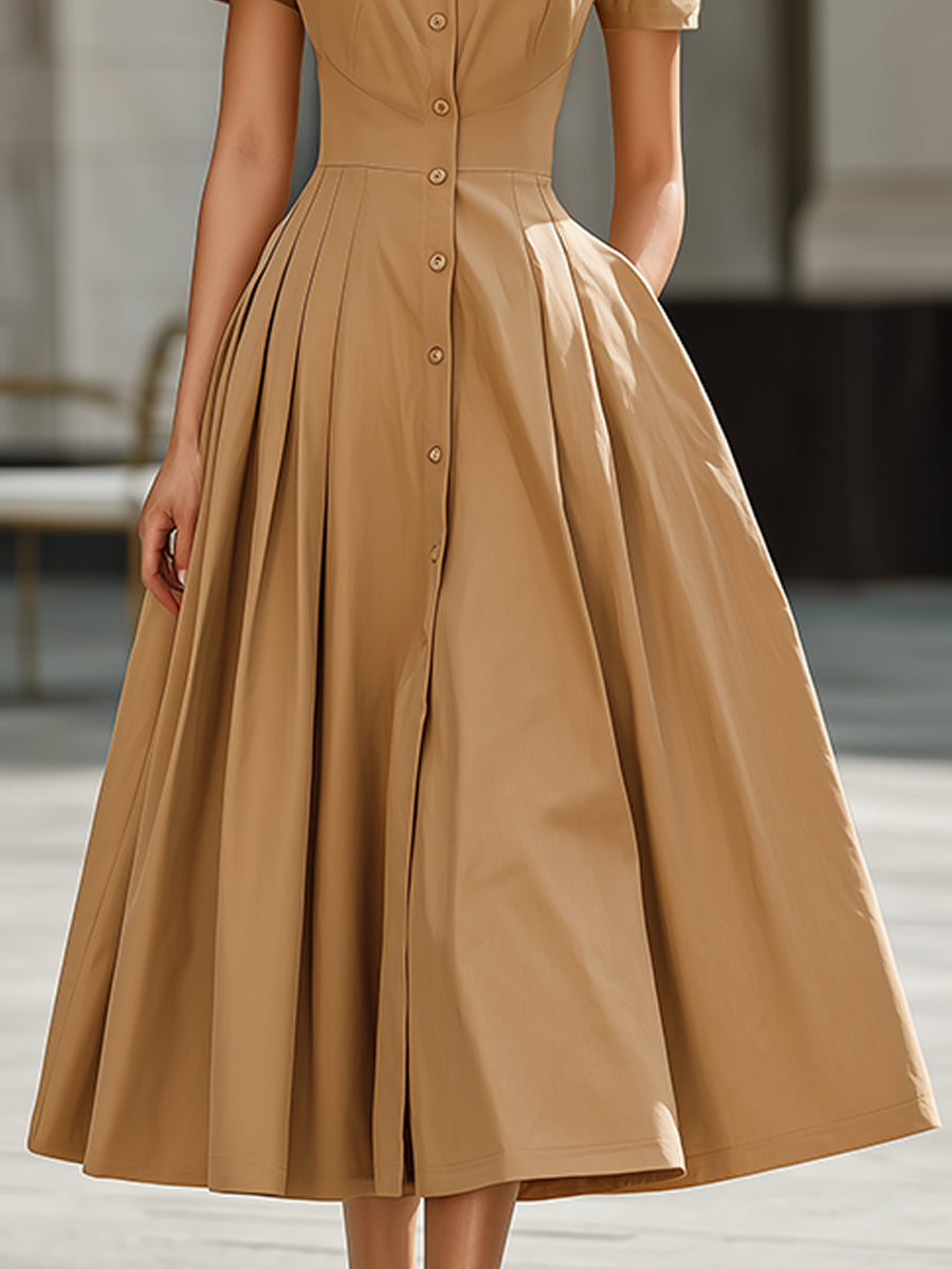 Dalviora™ | Robe Maxi Col Chemise À Boutons Et Plis